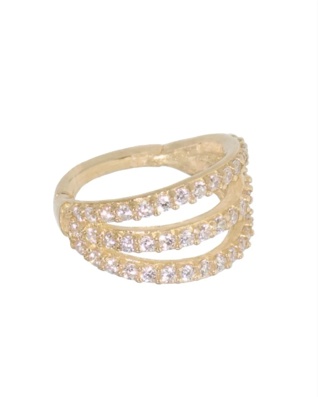 18 Carat Gold - Hinged Piercing Hoop 3 Crystal Rows