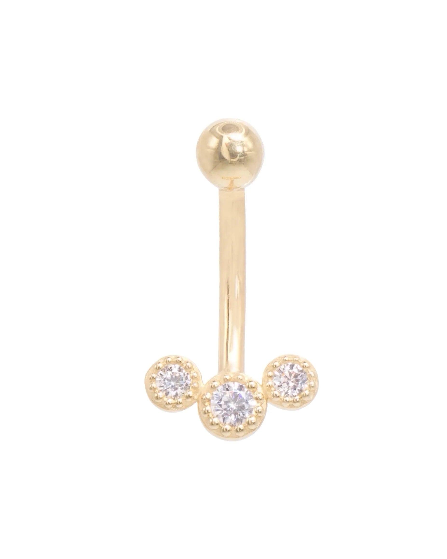 18 Carat Gold - Belly Button Piercing 3 Crystal Arch