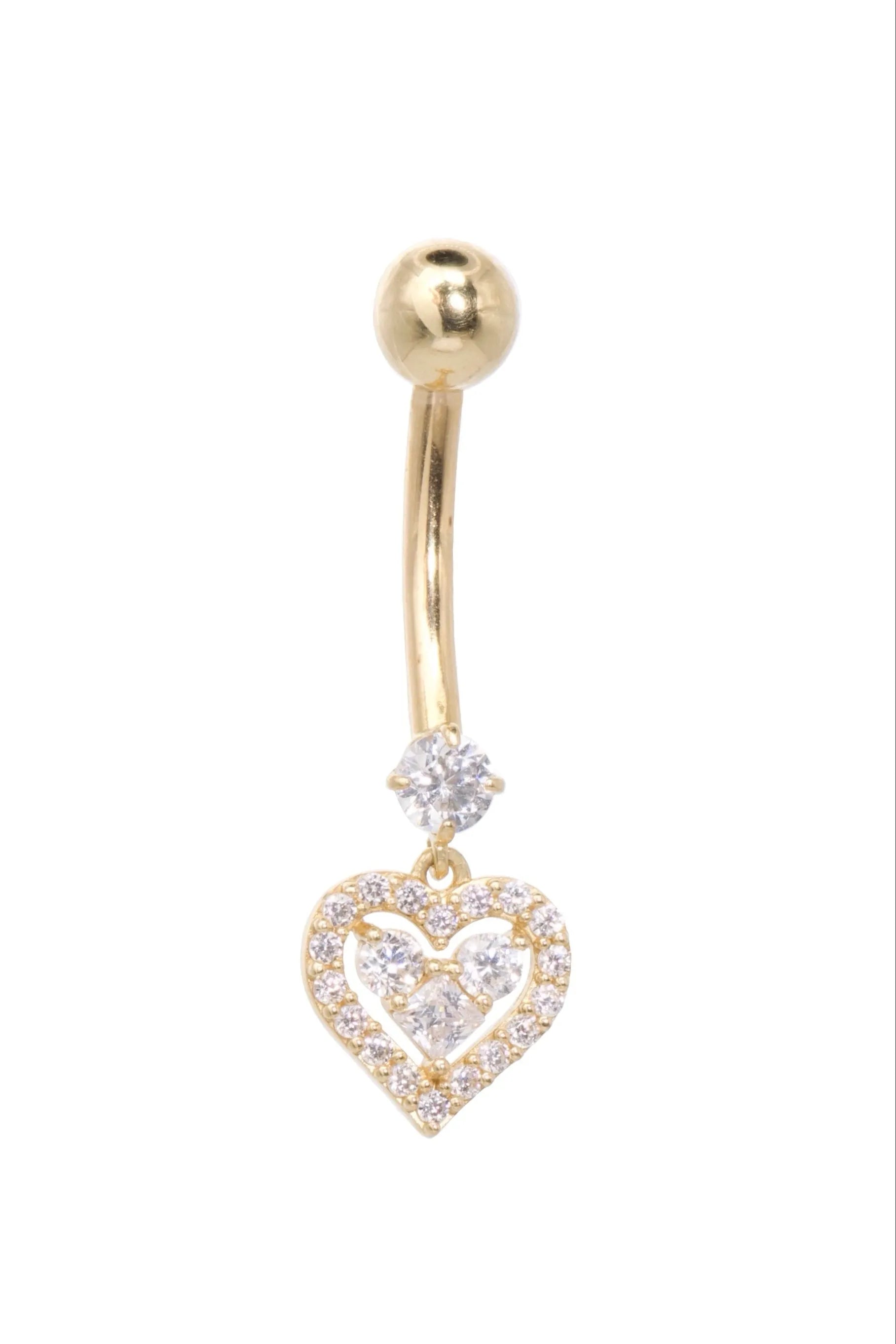 18 Carat Gold - Belly Button Piercing Dangling Sparkly Heart