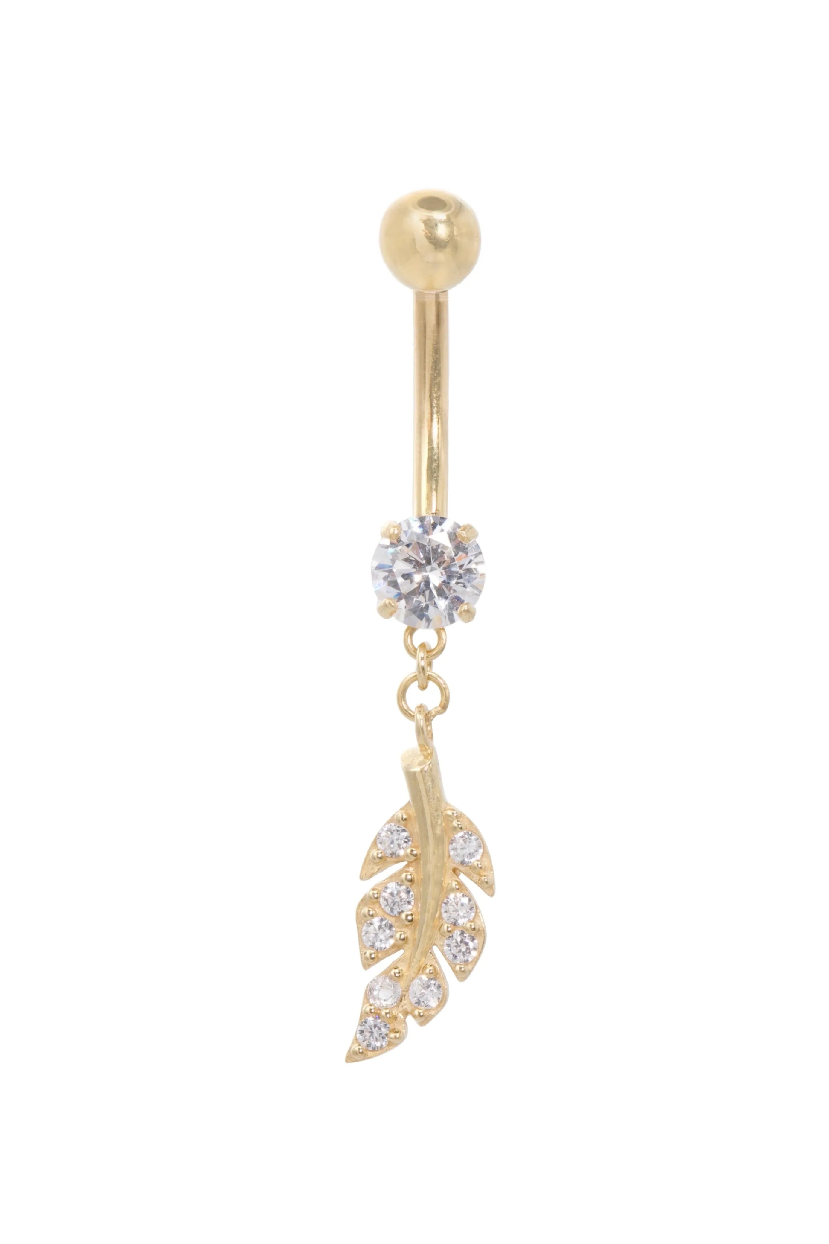 18 Carat Gold - Belly Button Piercing Dangling Sparkly Leaf