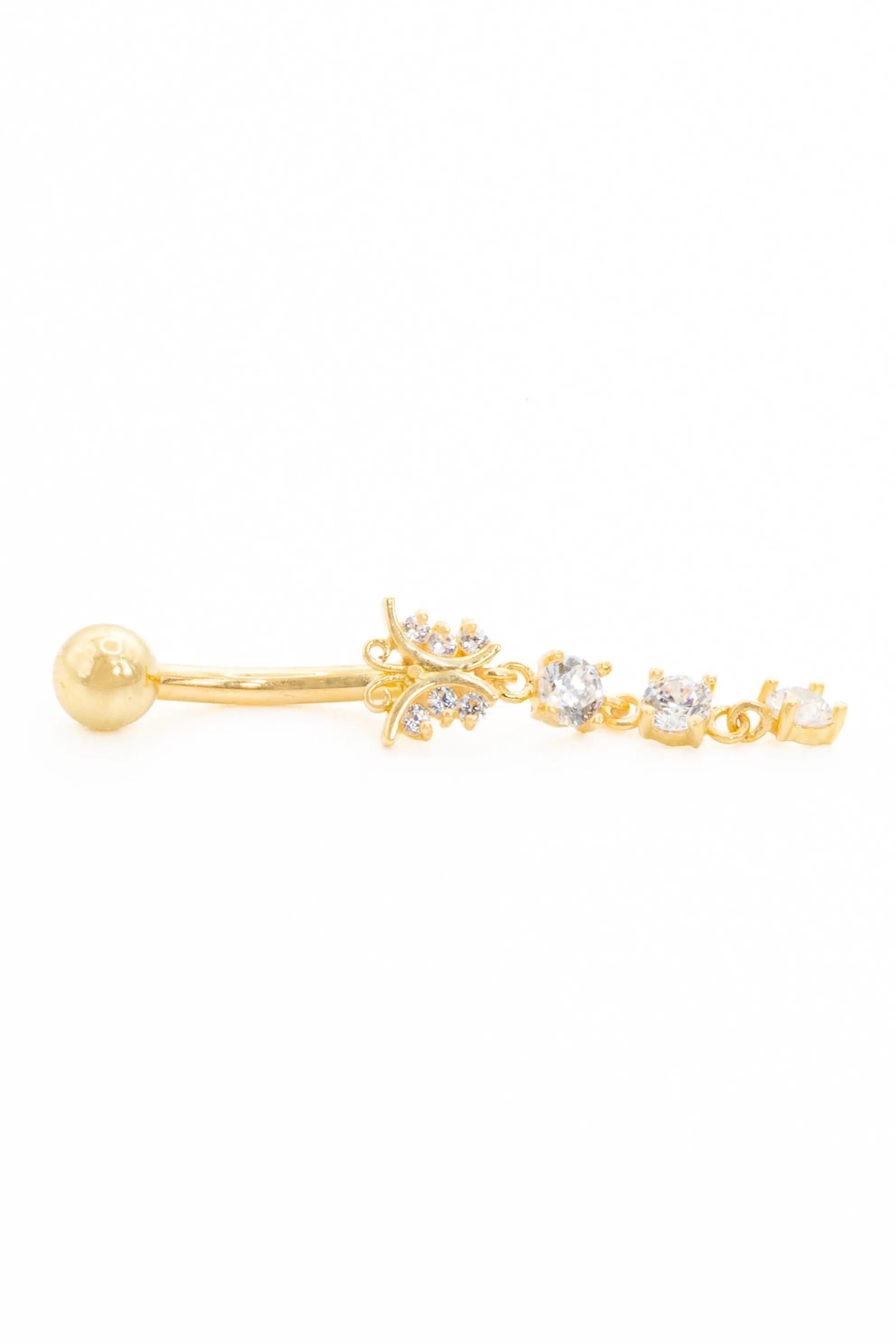 18 Carat Gold - Belly Button Piercing Butterfly + Dangling Crystals