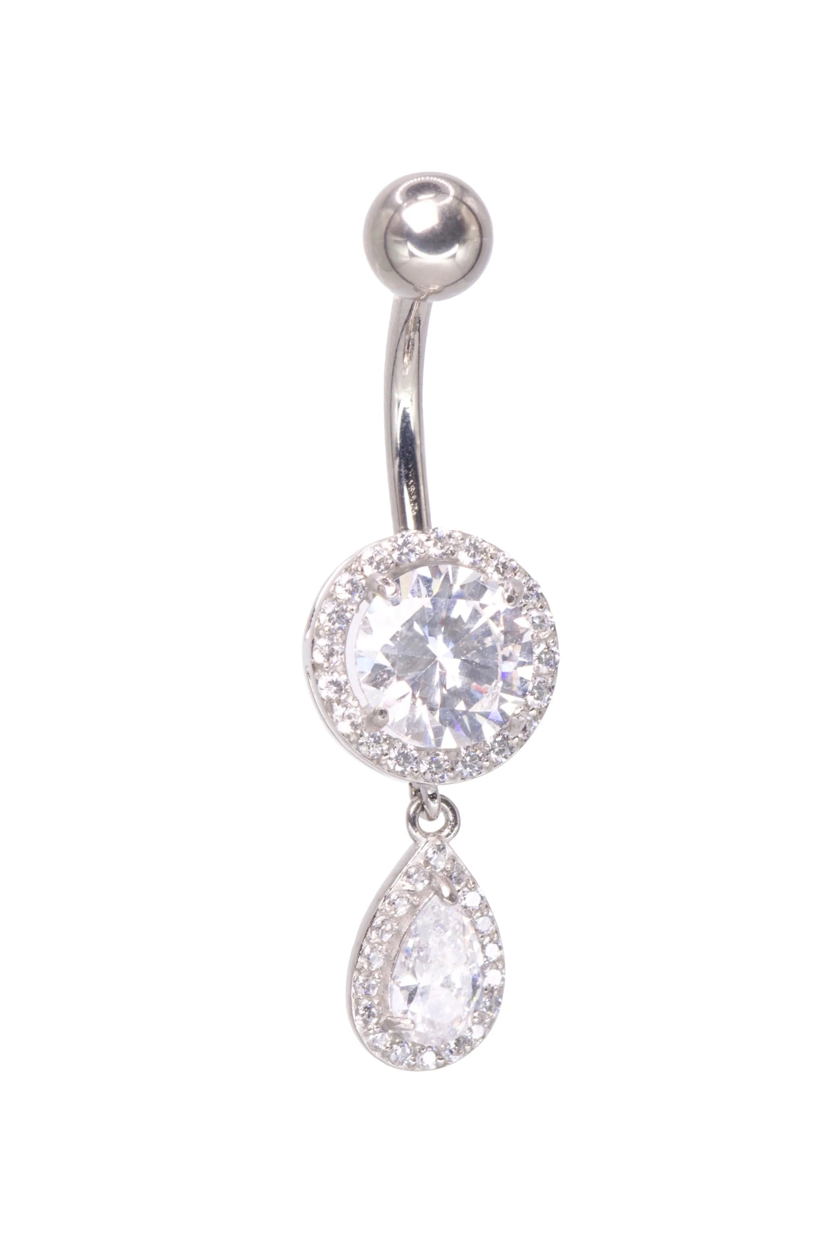 Surgical Steel 316L - Belly Button Piercing Halo Crystal + Dangling Drop