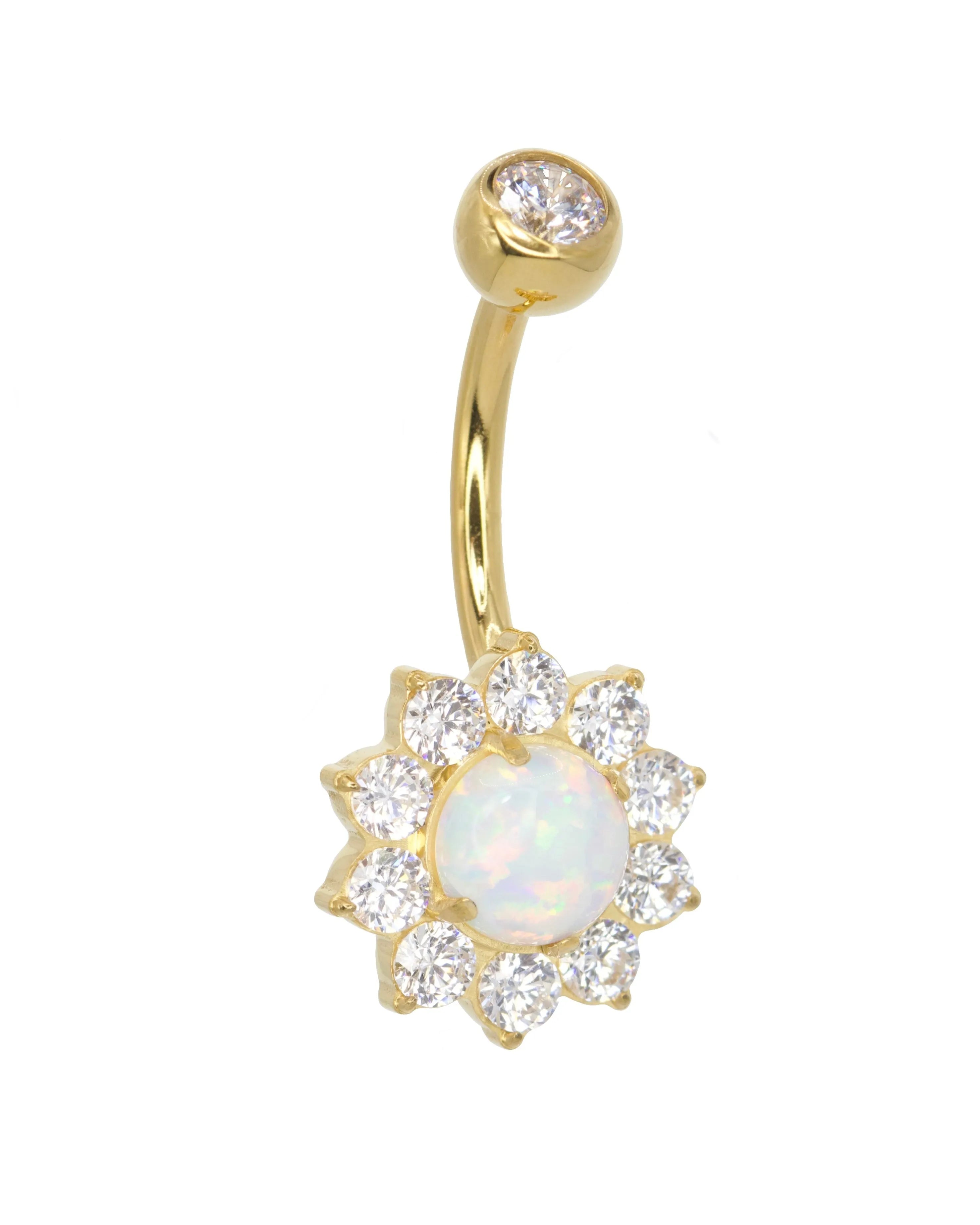 Titanium - Belly Button Piercing Sparkly Opal Flower