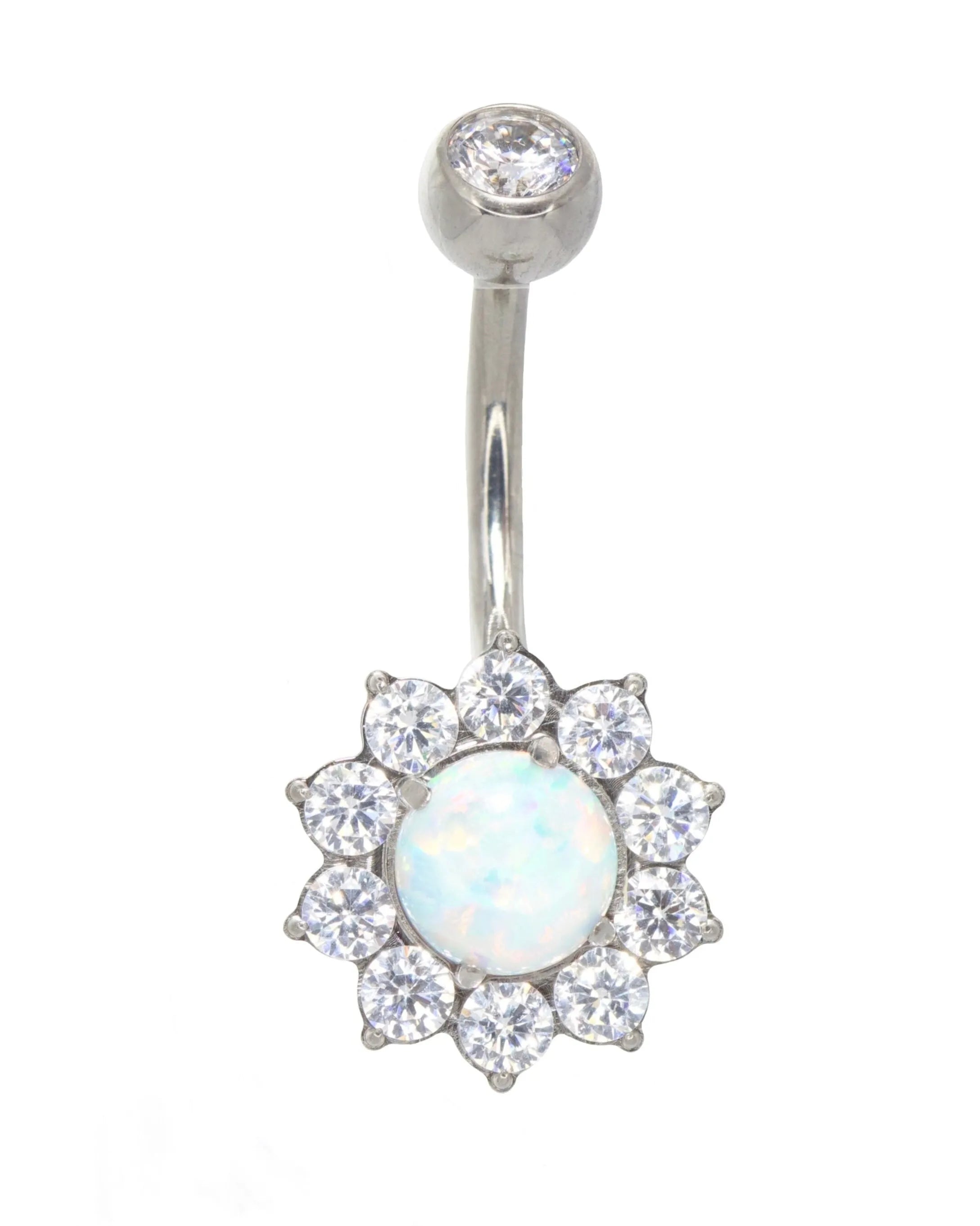 Titanium - Belly Button Piercing Sparkly Opal Flower