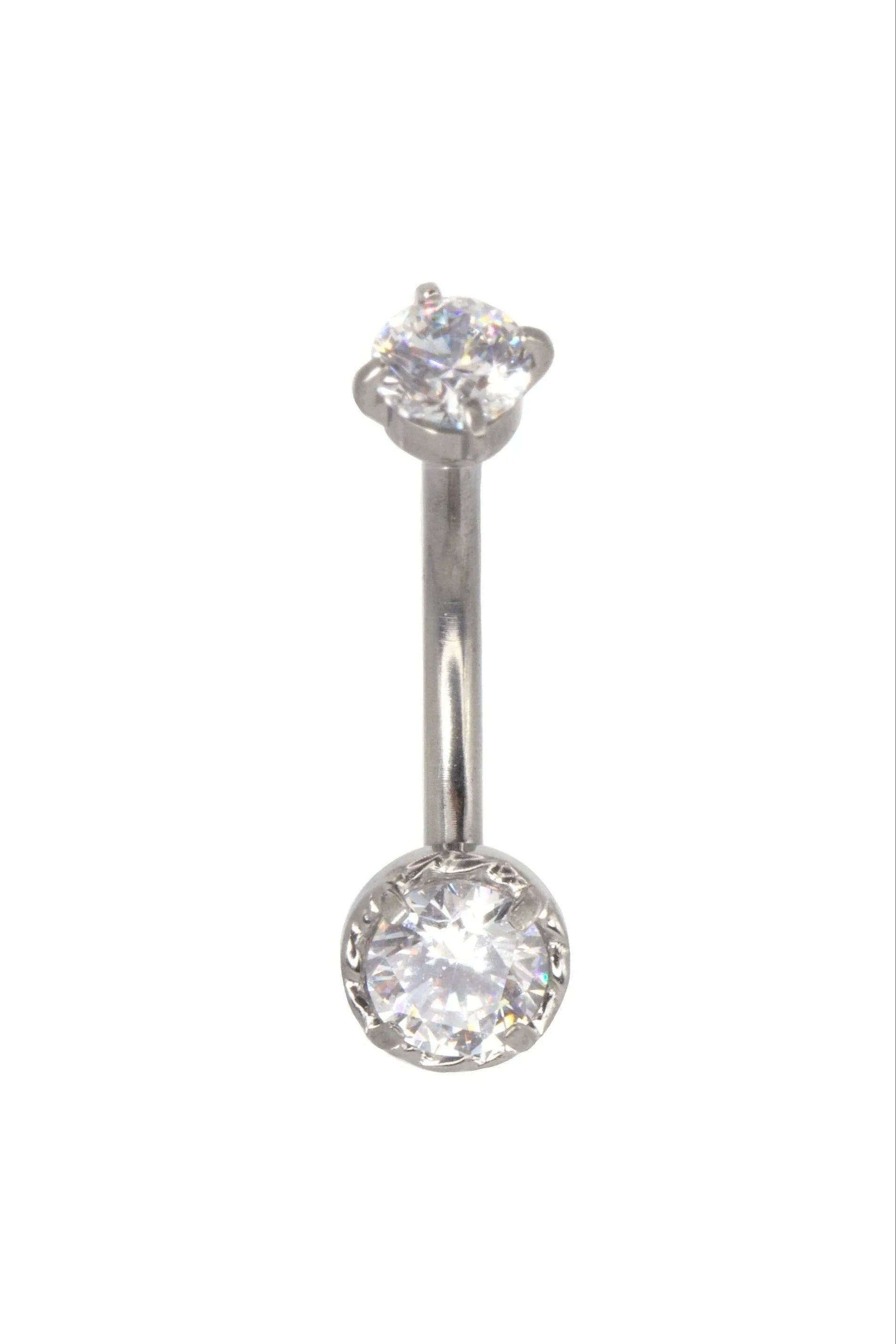 Titanium - Push Pin Curved Barbell Piercing 2 Dainty Sparkly Crystals