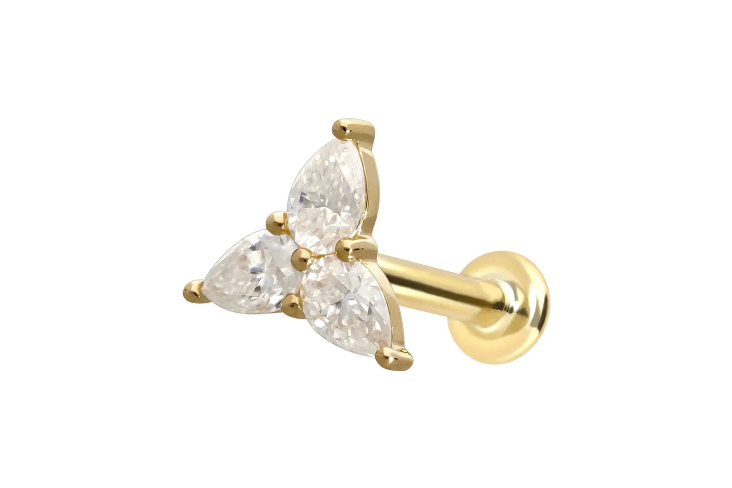 14K Gold Flat Back Earring - Dainty Moissanite Flower