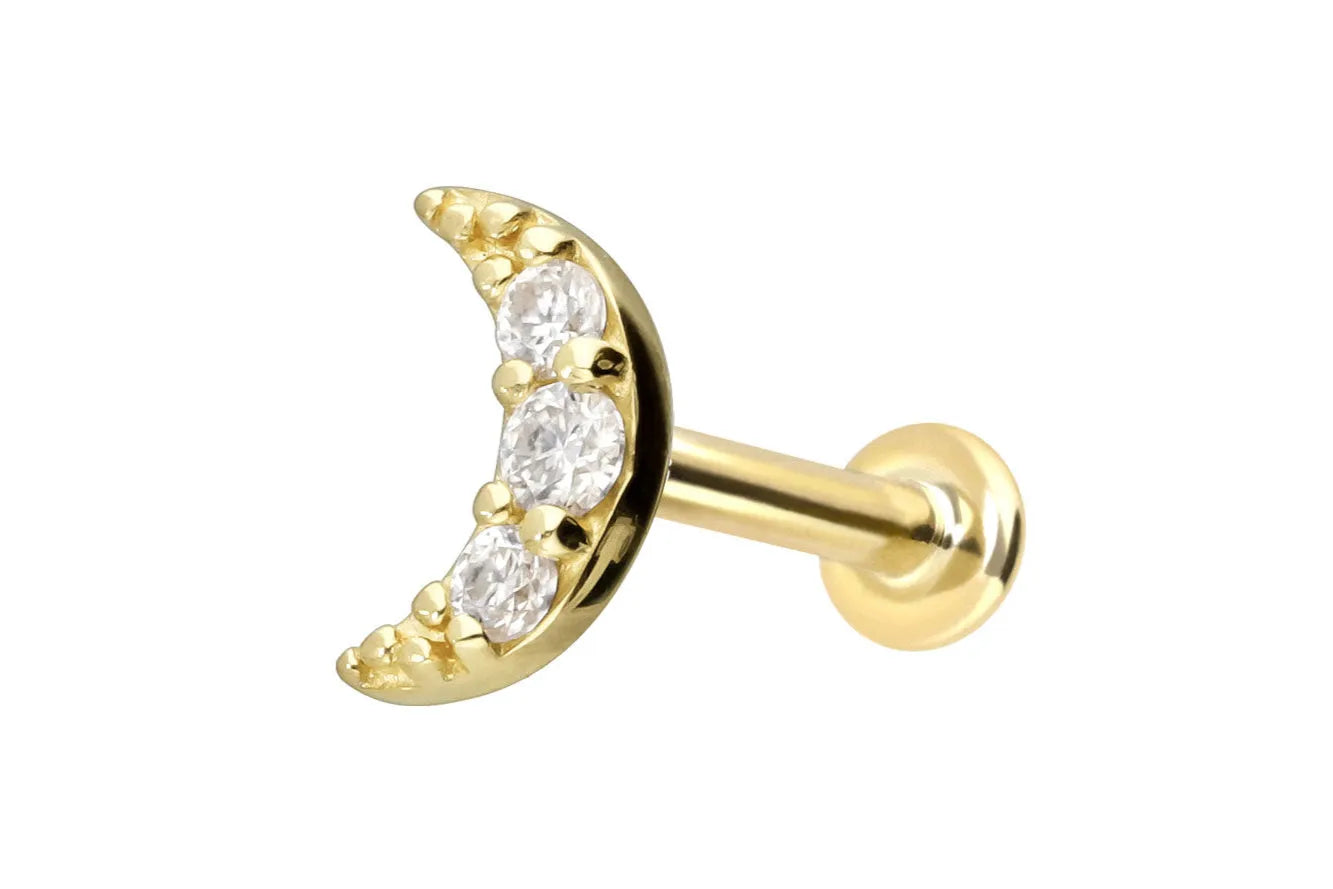 14K Gold Flat Back Earring - Moissanite Moon