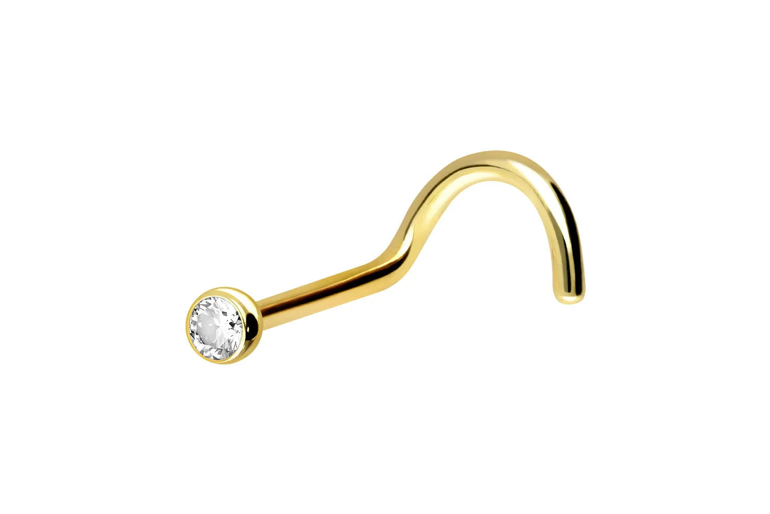 18 Carat Gold - Nose Stud Corkscrew Piercing Mini Crystal