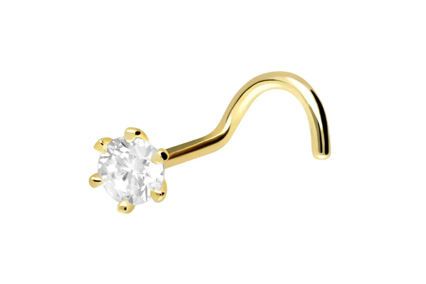 18 Carat Gold - Nose Stud Corkscrew Piercing Extravagant 3.5mm Crystal  