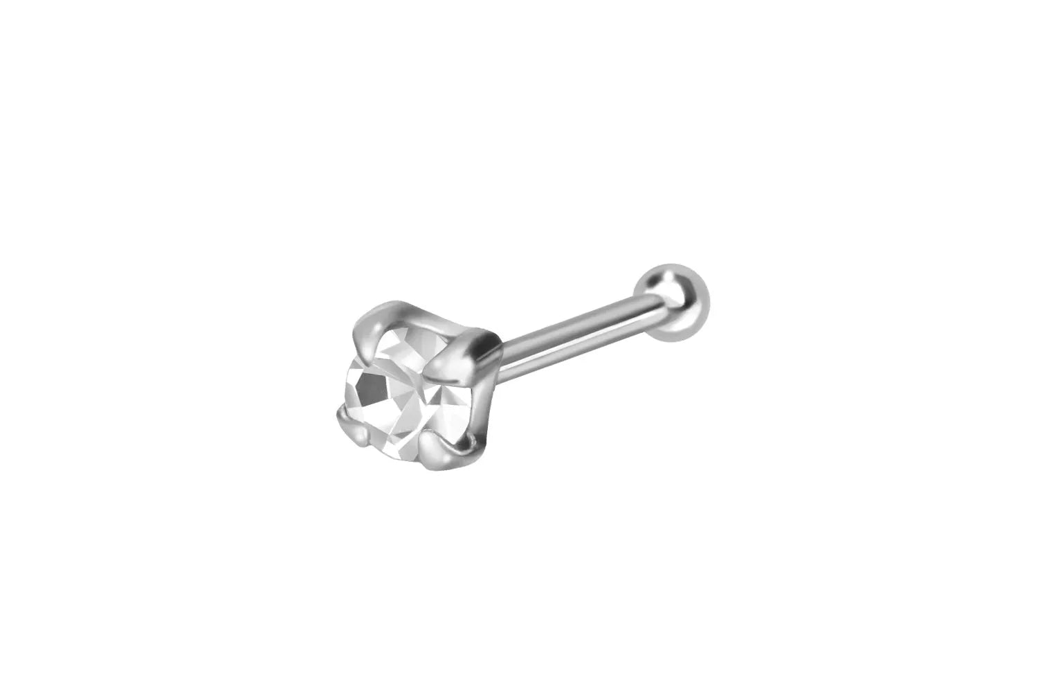 925 Silver - Nose Stud Bone Piercing Pronged 2mm Crystal