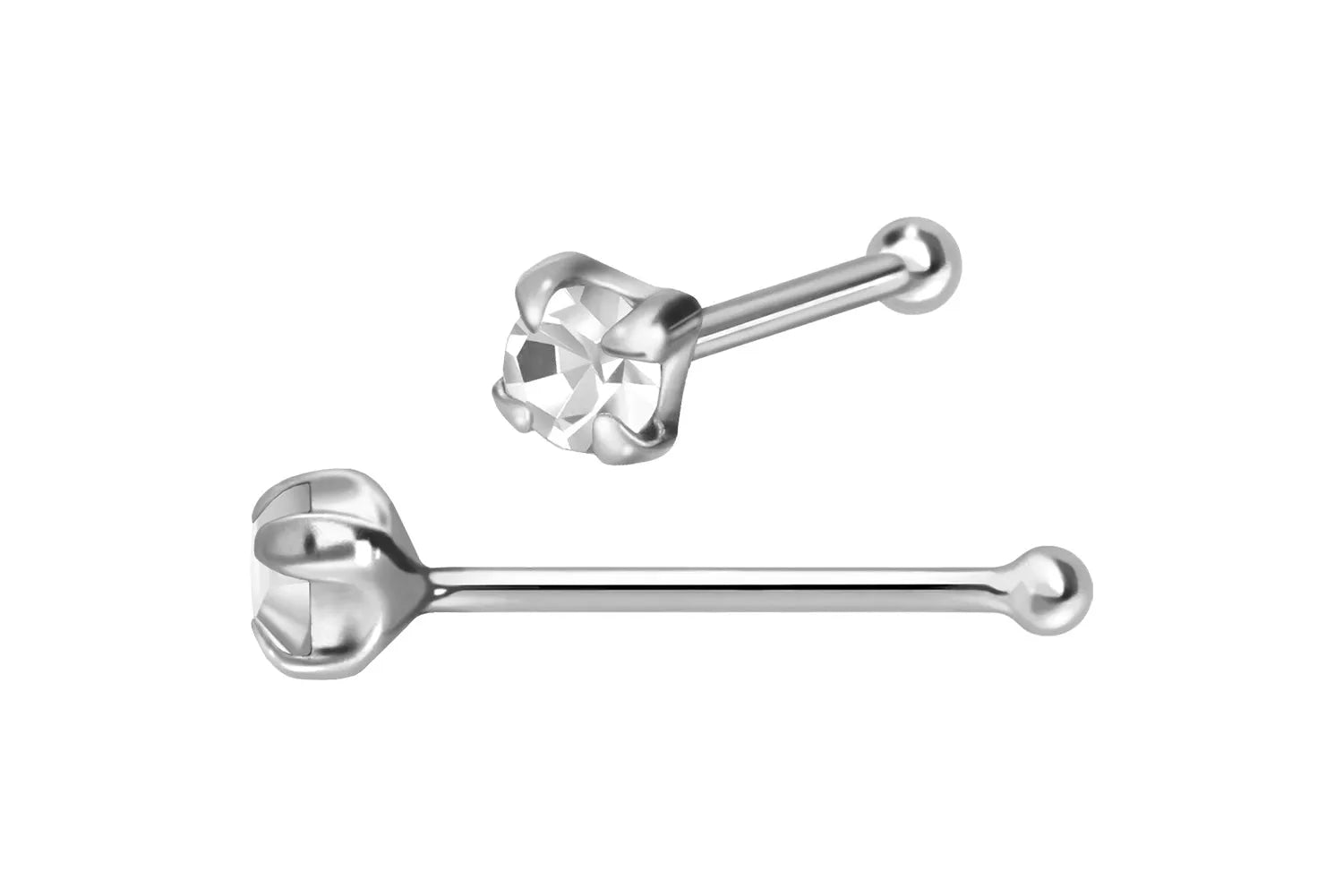 925 Silver - Nose Stud Bone Piercing Pronged 2mm Crystal