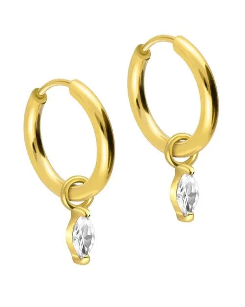 Surgical Steel 316L - Earring Hoops Oval Crystal