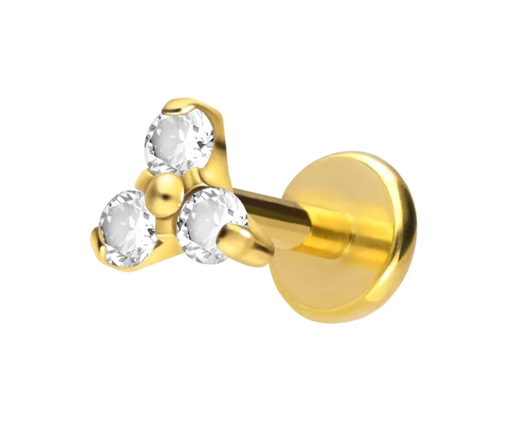 Titanium - Push Pin Flat Back Piercing Crystal Trinity