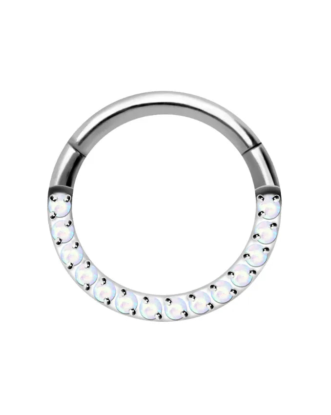 Titanium - Hinged Piercing Hoop Front Opals