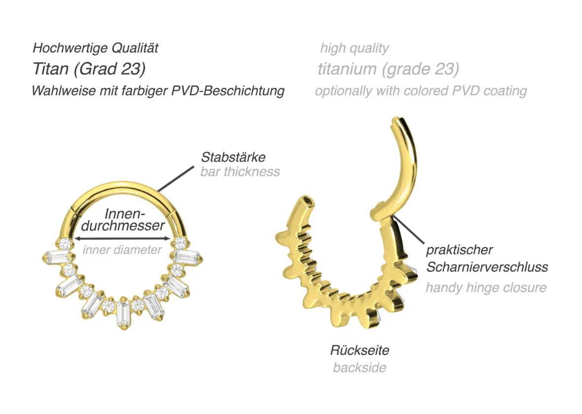 Titanium - Hinged Piercing Hoop Crystal Rays