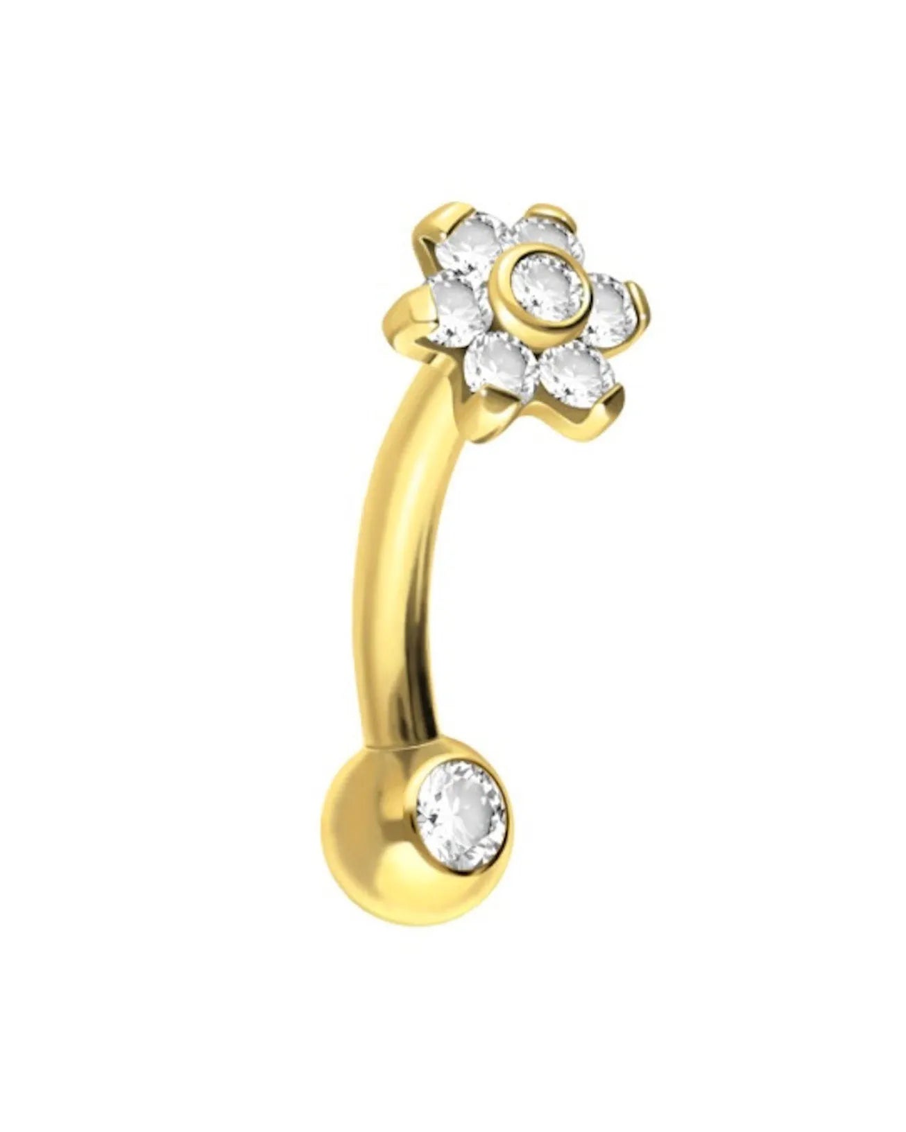 Titanium -  Push Pin Curved Piercing Crystal Flower