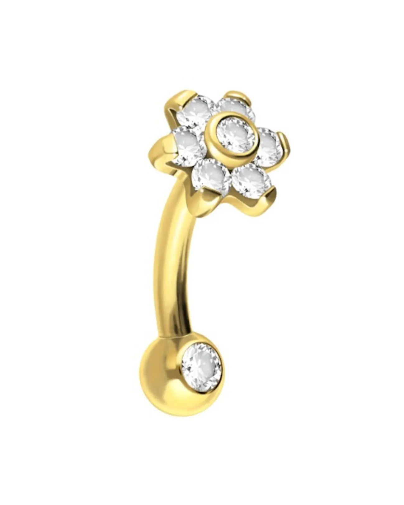 Titanium -  Push Pin Curved Piercing Crystal Flower