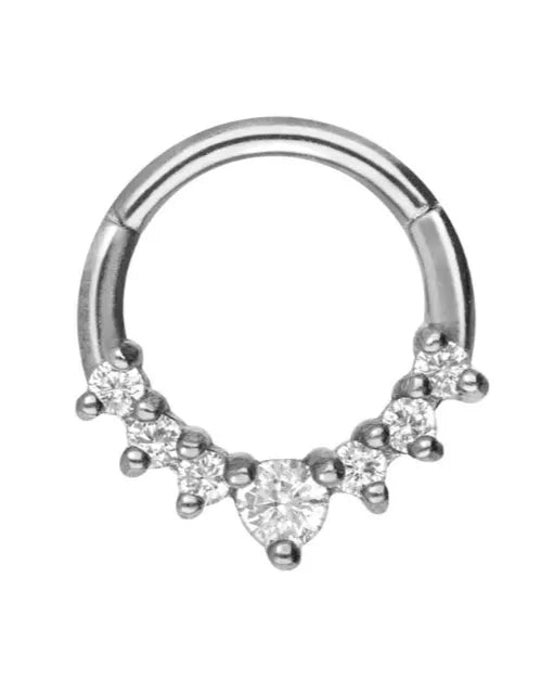 Surgical Steel 316L - Hinged Piercing Hoop 7 Crystals