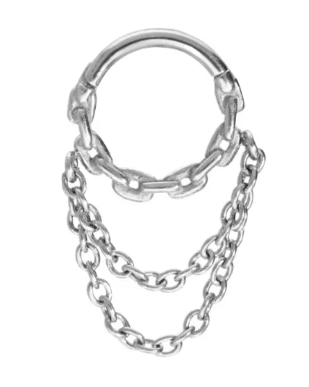 Surgical Steel 316L - Hinged Piercing Hoop Chain + 2 Dangling Chains