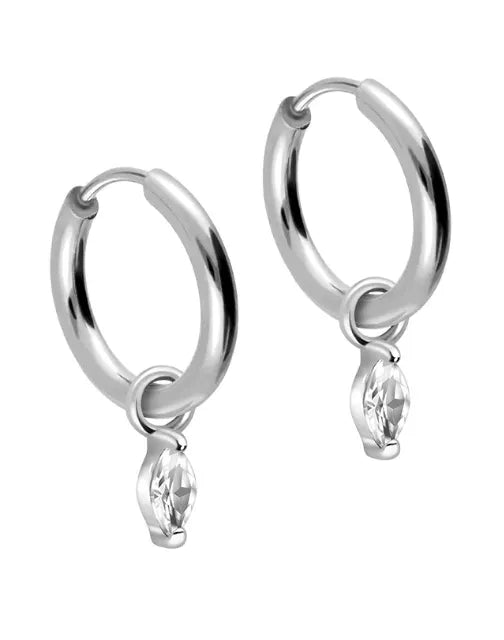 Surgical Steel 316L - Earring Hoops Oval Crystal