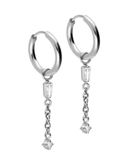 Surgical Steel 316L - Hinged Hoop Earrings 2 Dangling Crystals