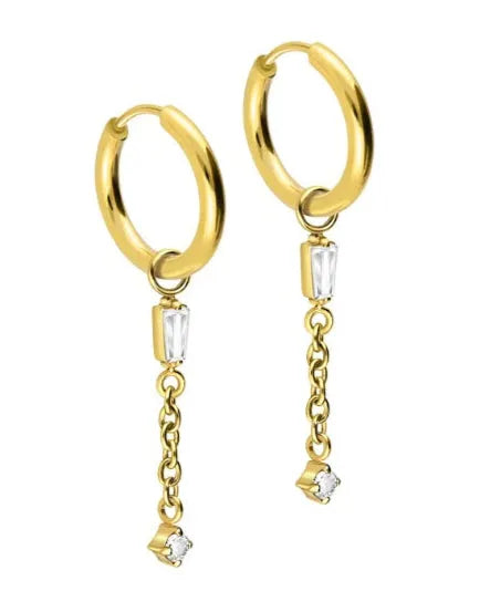 Surgical Steel 316L - Hinged Hoop Earrings 2 Dangling Crystals