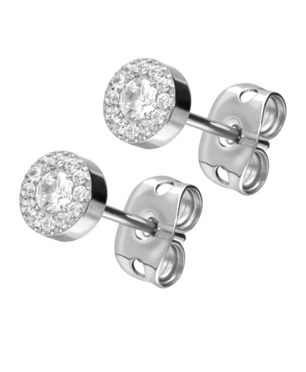 Titanium - Earring Studs Multi Crystal Disc