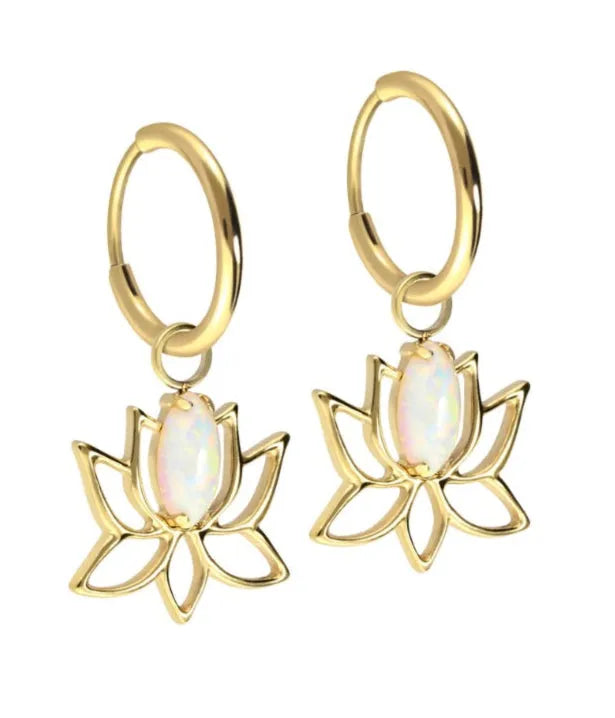 Titanium - Hinged Clicker Earrings Dangling Opal Lotus