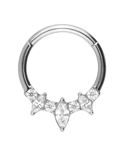 Titanium - Hinged Clicker Piercing Ring Spiky Crystals 