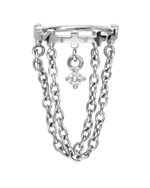 Surgical Steel 316L - Hinged Piercing Hoop Crown + 2 Dangling Chains