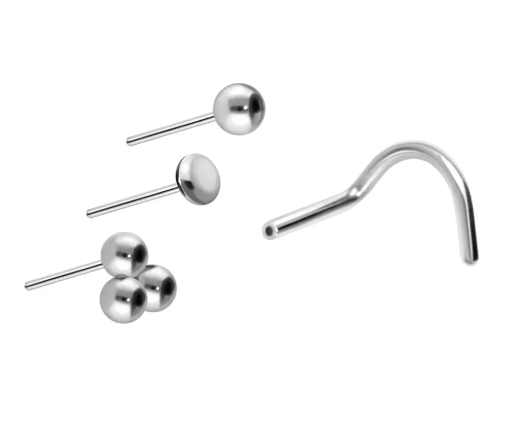 Titanium - Corkscrew Nose Stud Piercing 3 Push Fit Designs Simplistic Assortment   