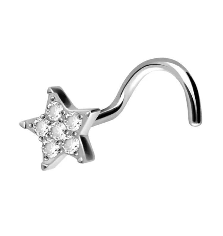 Titanium - Corkscrew Nose Stud Piercing Sparkly Star 