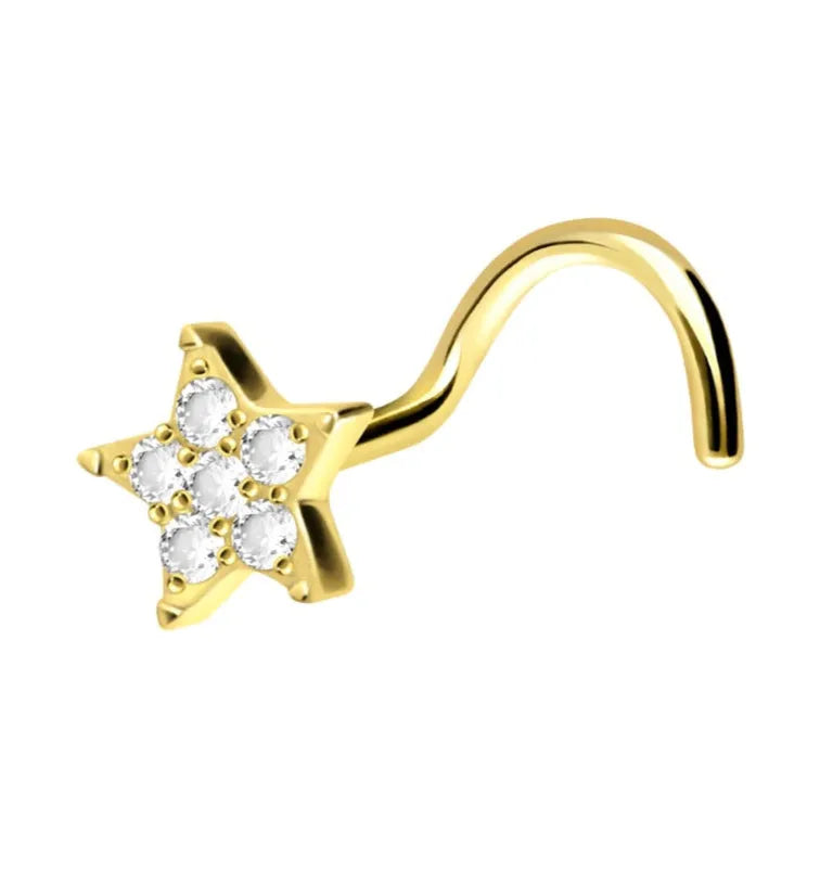 Titanium - Corkscrew Nose Stud Piercing Sparkly Star 