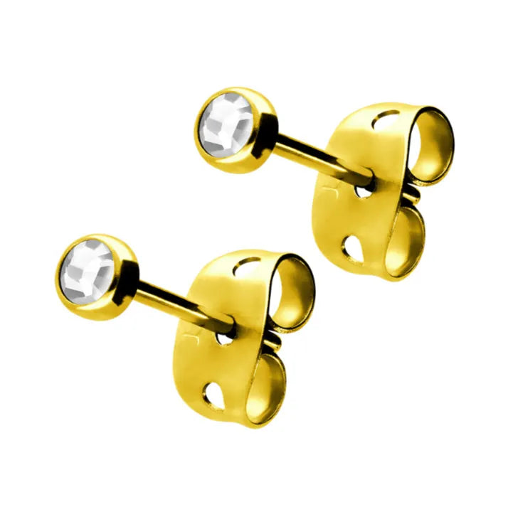 Titanium - Earring Stud Dainty Flat Crystal