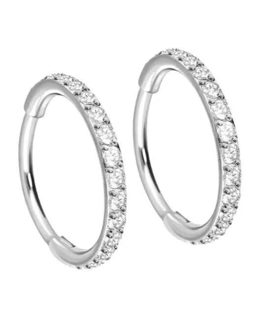 Titanium - Hinged Hoop Earrings Dainty Crystals