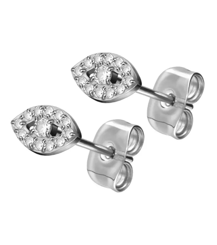 Titanium - Earring Studs Crystal Evil Eye