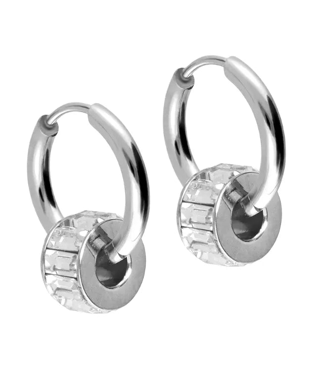 Surgical Steel 316L - Hoop Earrings Crystal Ring