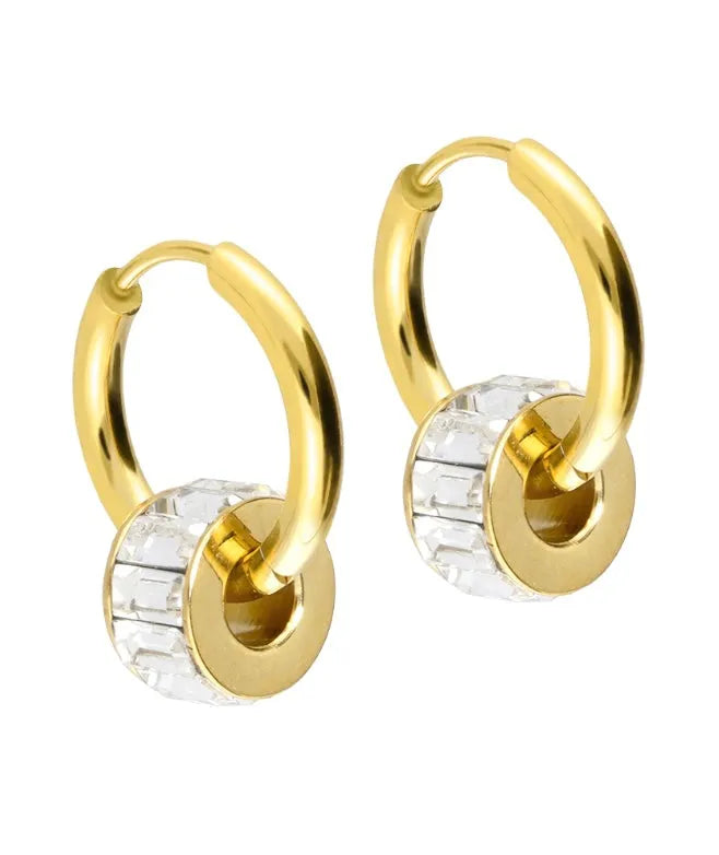 Surgical Steel 316L - Hoop Earrings Crystal Ring