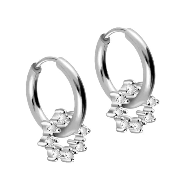 Surgical Steel 316L - Hoop Earrings Crystal Flower