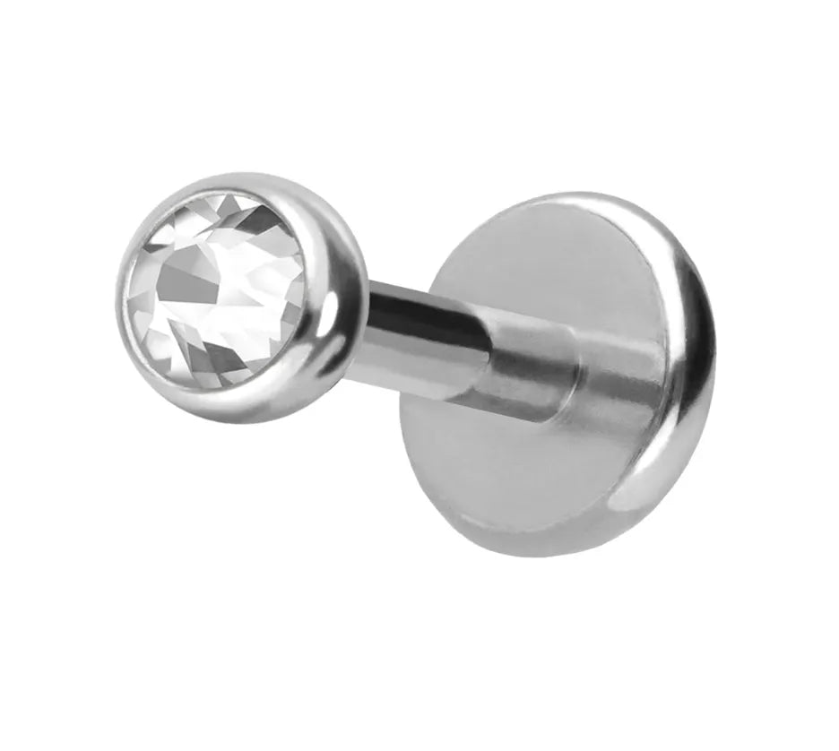 Titanium - Push Pin Flat Back Piercing Flat Crystal Silver