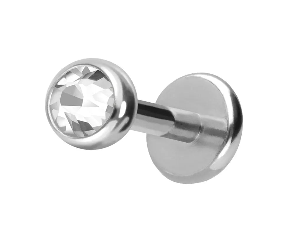 Titanium - Push Pin Flat Back Piercing Flat Crystal Silver