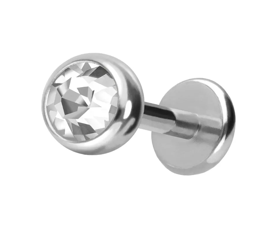 Titanium - Push Pin Flat Back Piercing Flat Crystal Silver