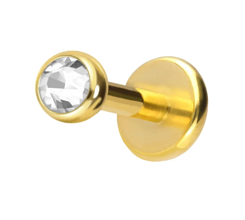 Titanium - Push Pin Flat Back Piercing Flat Crystal Gold