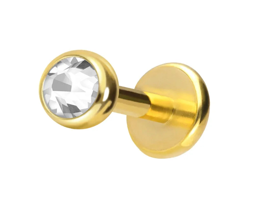 Titanium - Push Pin Flat Back Piercing Flat Crystal Gold