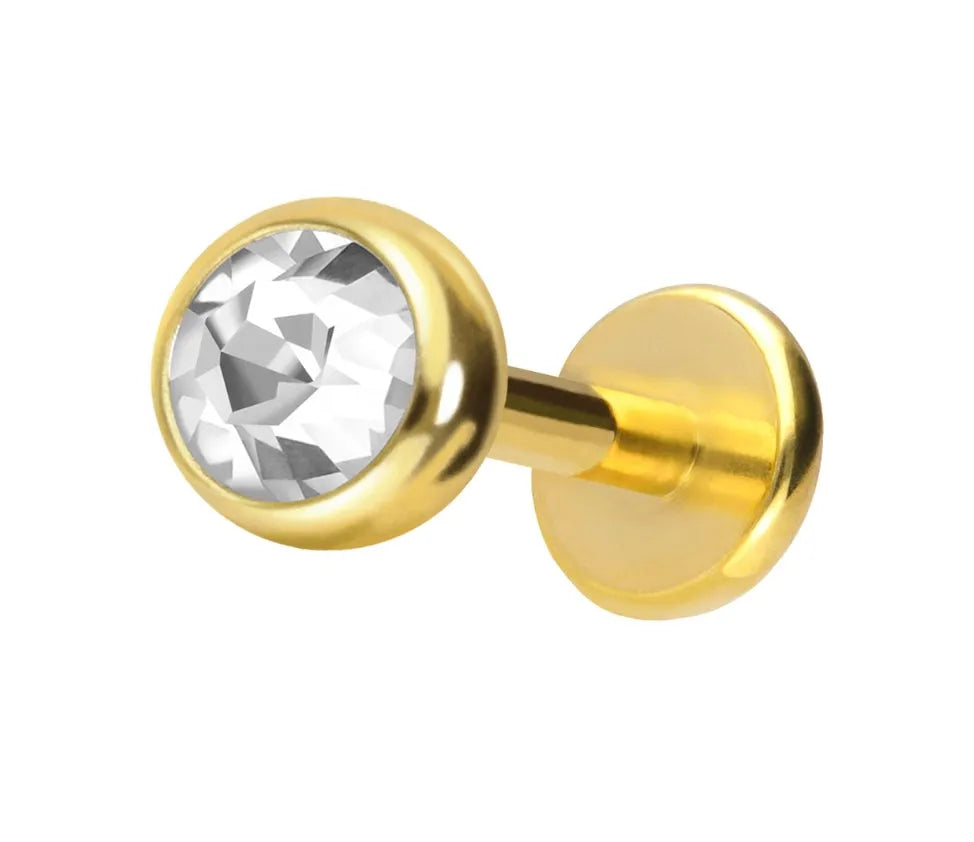 Titanium - Push Pin Flat Back Piercing Flat Crystal Gold