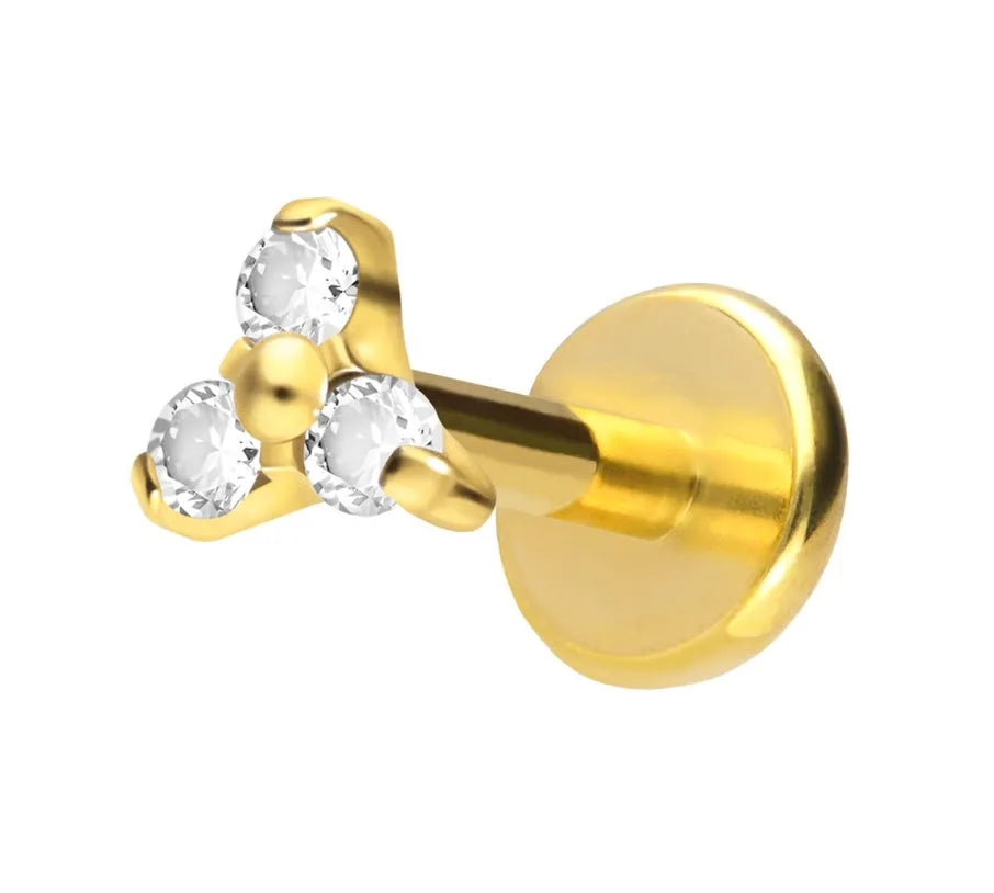 Titanium - Push Pin Flat Back Piercing Mini Crystal Trinity