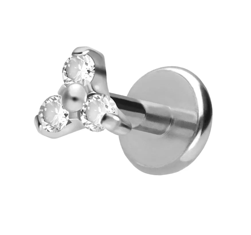 Titanium - Push Pin Flat Back Piercing Mini Crystal Trinity