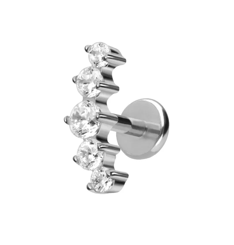 Titanium - Push Pin Flat Back Piercing Round Crystal Arch