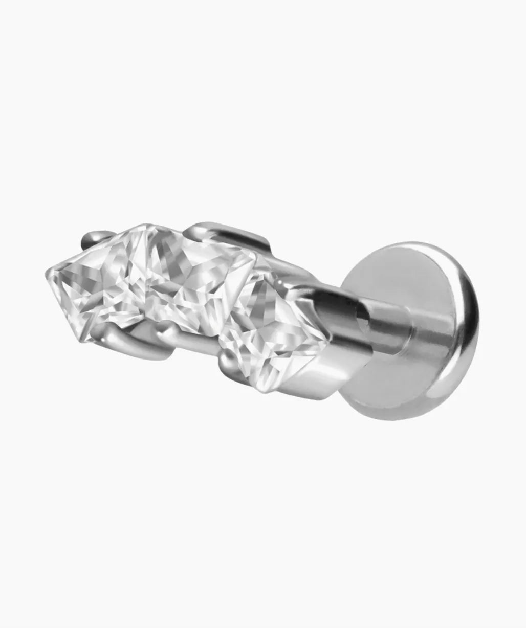 Titanium - Push Pin Flat Back Piercing Dainty Crystal Trapezes