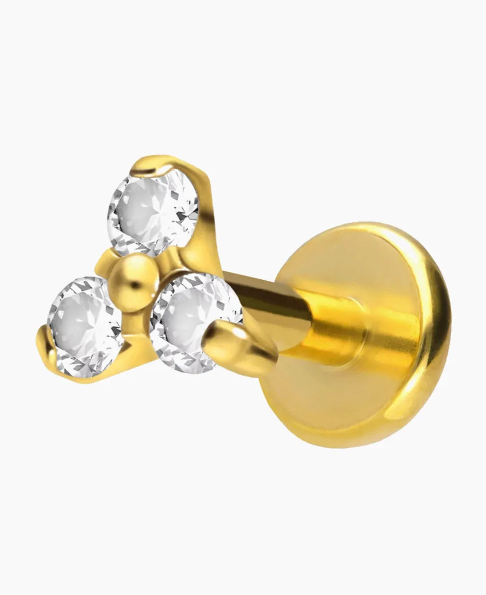 Titanium - Push Pin Flat Back Piercing Crystal Trinity